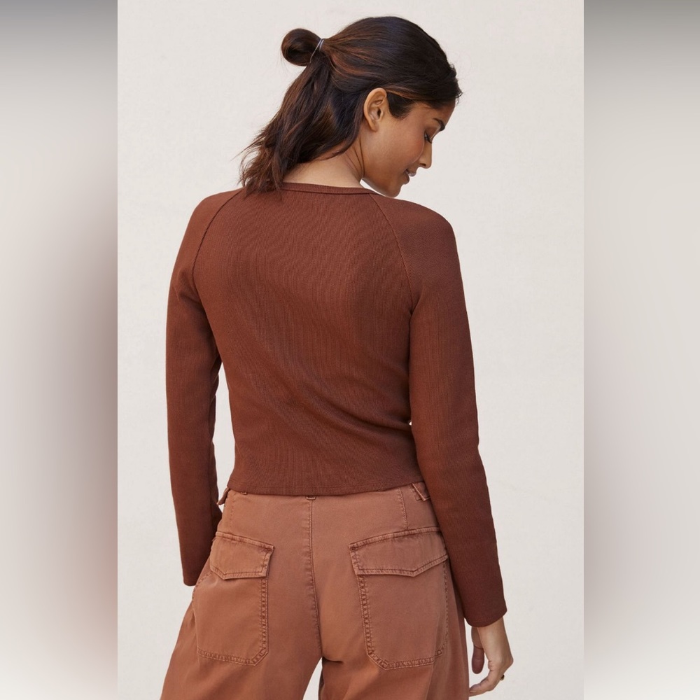 EUC Anthropologie Maeve Ribbed Cut-Out Top in Brown - Size Medium - Picture 2 of 3